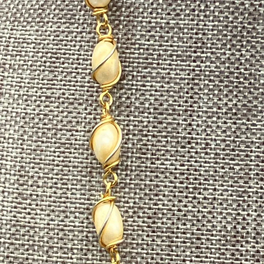 Napier Gold Pearl Necklace 24 In Swirl Cage Oval Retro Vintage Classic Elegant - Picture 3 of 6